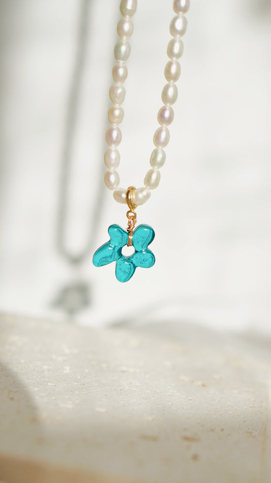 Lampwork Plumbago Orecchini con Perle